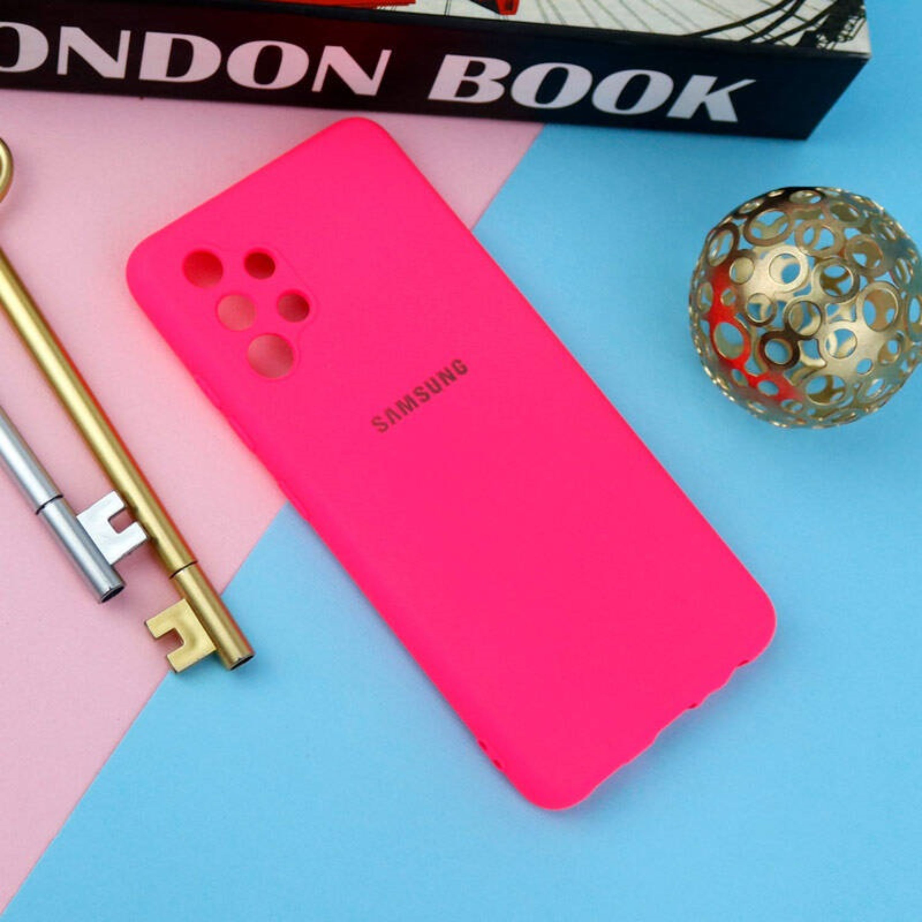 قاب محافظ لنزدار سیلیکونی Highcopy سامسونگ A32 4G رنگ صورتی فسفری