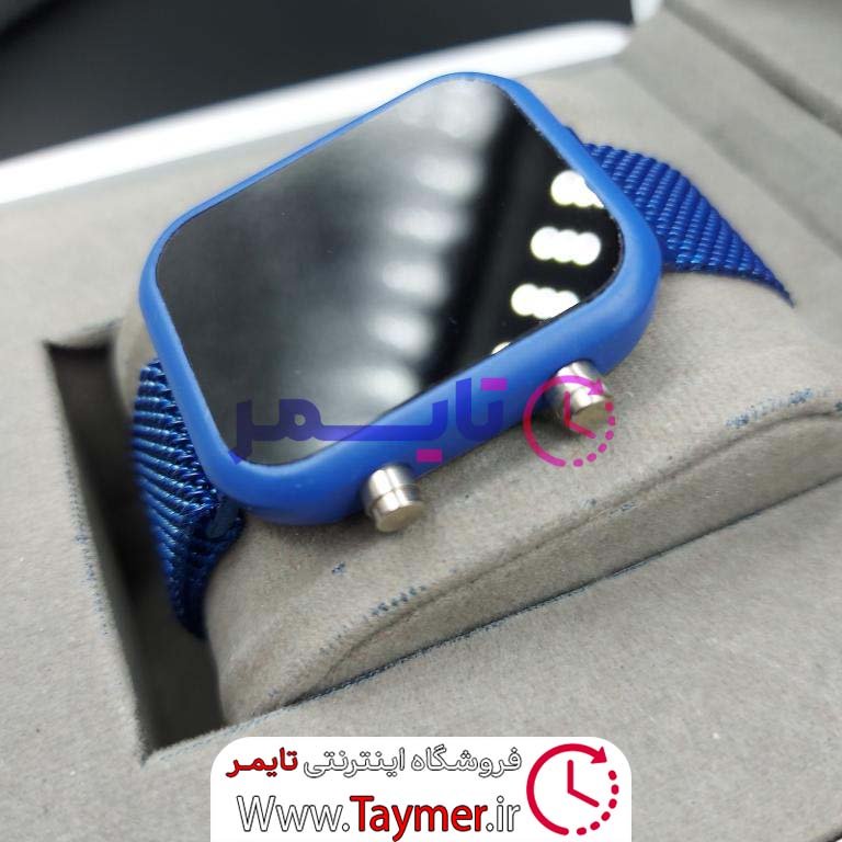 ساعت دیجیتالی پسرانه و دخترانه صفحه مستطیل رنگ آبی بندحصیری