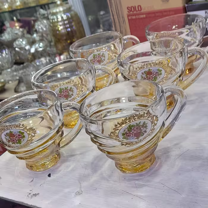 استکان چایخوری گلدار طرح دار  گل رز طرح الیزا 6 تایی مدل موج شیک و جدید
