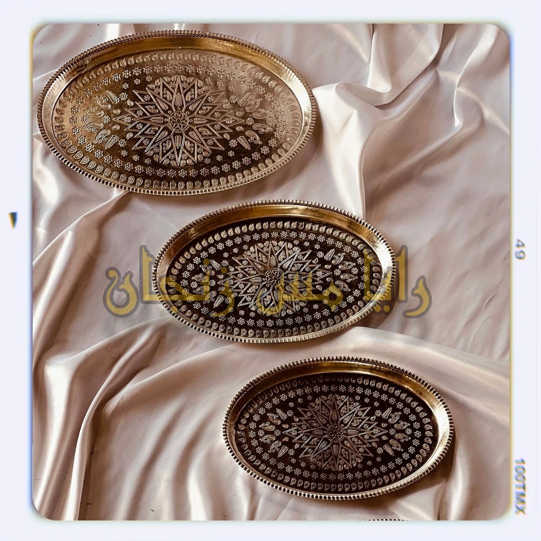 سینی مسی مدل بیضی - سایز 4 - رنگ سفید و قرمز نانو شده - فروشگاه رایا مس زنجان
