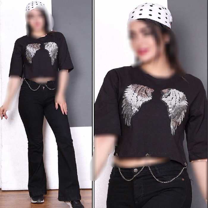 کراپ پولکی زنجیر دار مشکی 