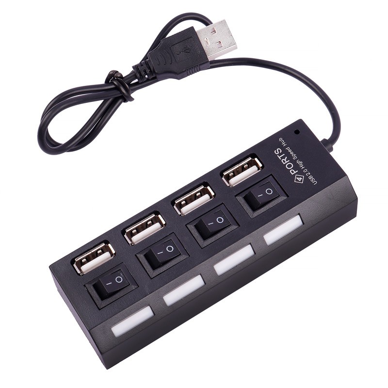 هاب usb مدل 4 پورت کلید دار USB 30 رنگ مشکی با کابل