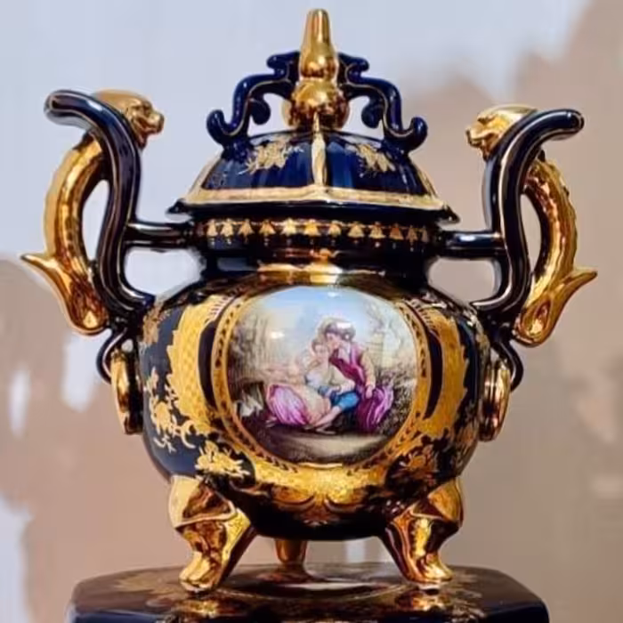 ظرف چینی سرمه ای زیبای لیلی مجنون طلاکوب دکوری اجیل خوری مناسب پذیرایی دکوری جهیزیه ارسال پسکرایه 