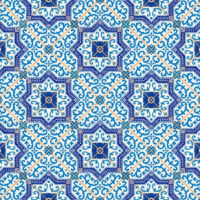 وکتور کاشی کاری آبی و زرد | گرافیک با طعم تربچه