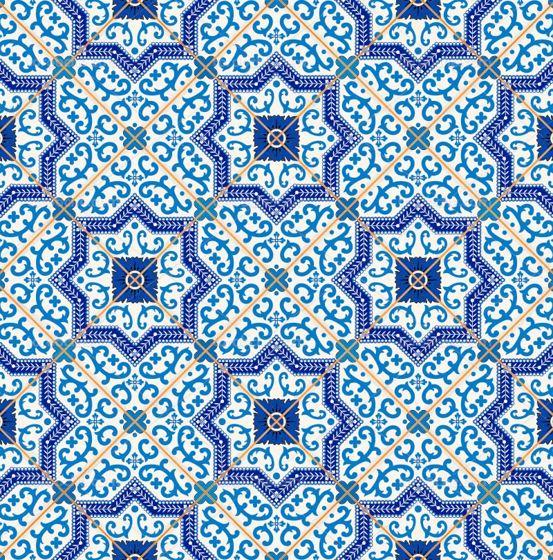 وکتور کاشی کاری آبی و زرد | گرافیک با طعم تربچه