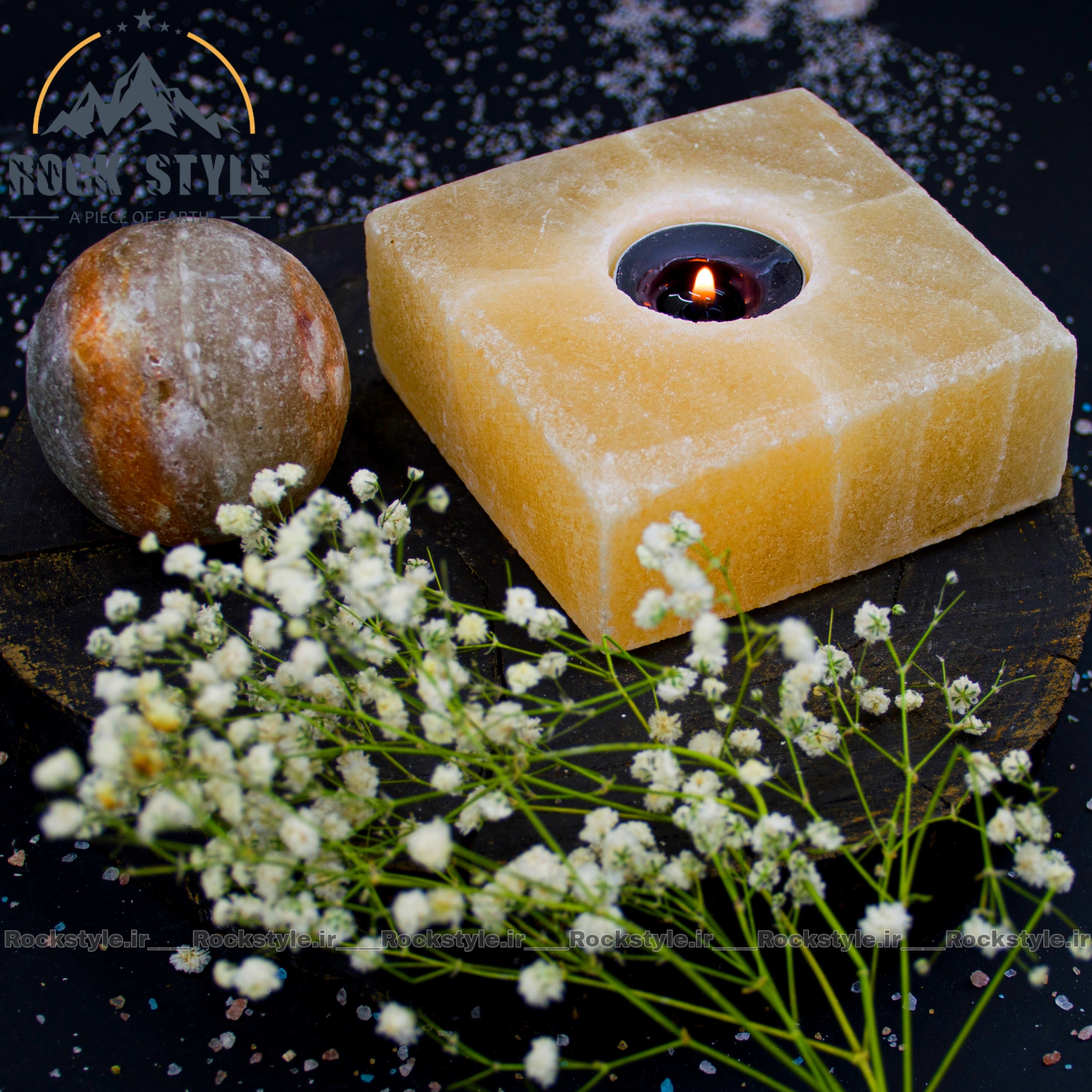 شمعدان سنگ نمک مکعب مربع تخت کد 2 (جاشمعی)