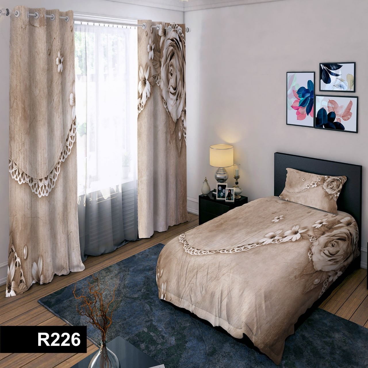 رو تختی یک نفره سه بعدی طرح گل 6