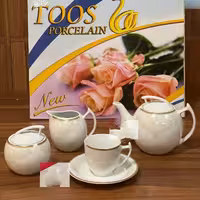 سرویس 17پارچه چایی خوری چینی طوس طلا کوب درجه یک ارسال رایگان 