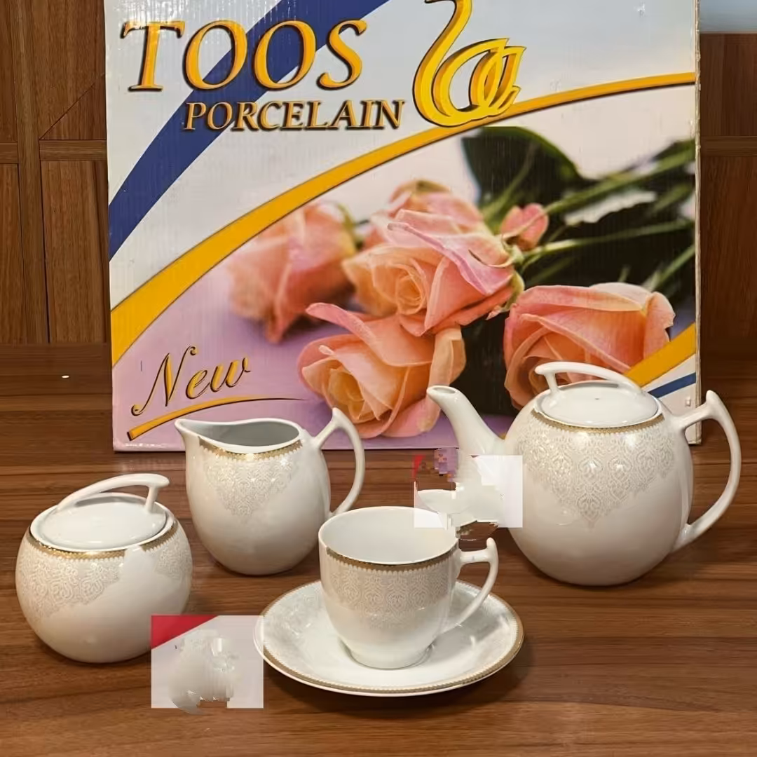 سرویس 17پارچه چایی خوری چینی طوس طلا کوب درجه یک ارسال رایگان 