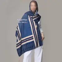 شال نخی منگوله دار  نیلا - چهار فصل - دور دوخت - S0015-1