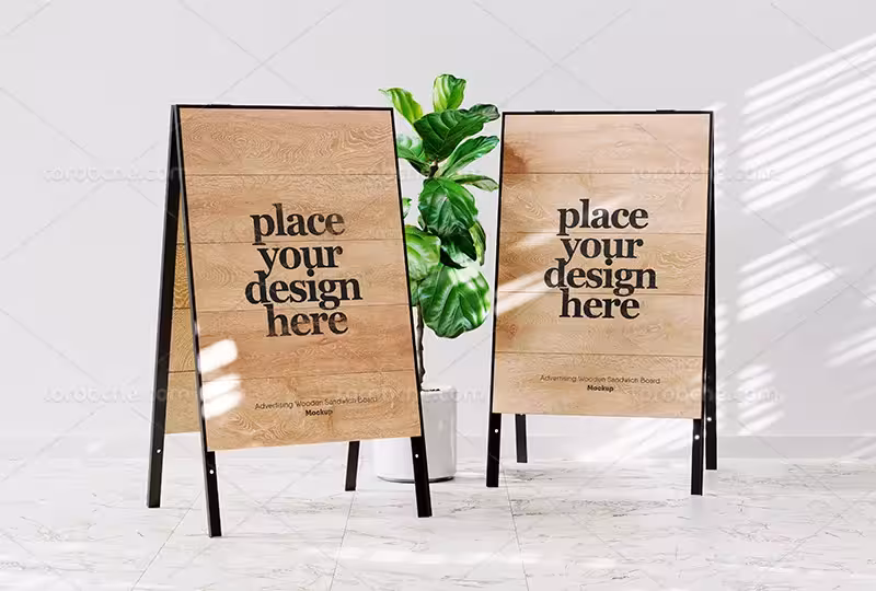 موکاپ بنر هشتی چوبی PSD | گرافیک با طعم تربچه