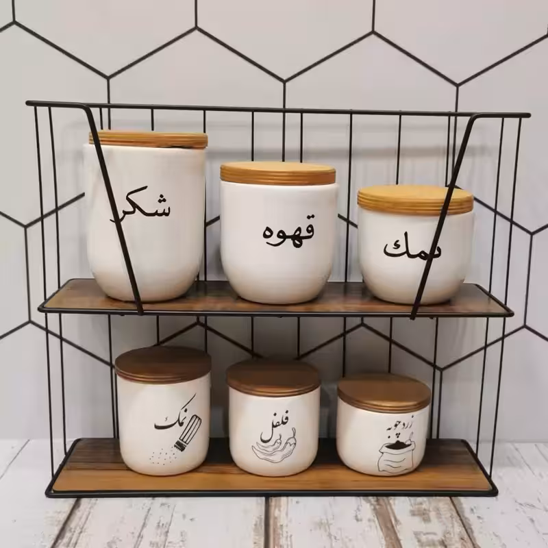 استند دو طبقه فلزی کف چوبی استند آشپزخانه فلزی شلف لزی آشپزخانه ارگانیزر دو طبقه فلزی آشپزخانه