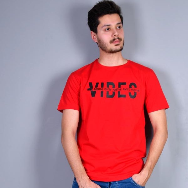 تی شرت مردانه سایز L مدل vibes قرمز