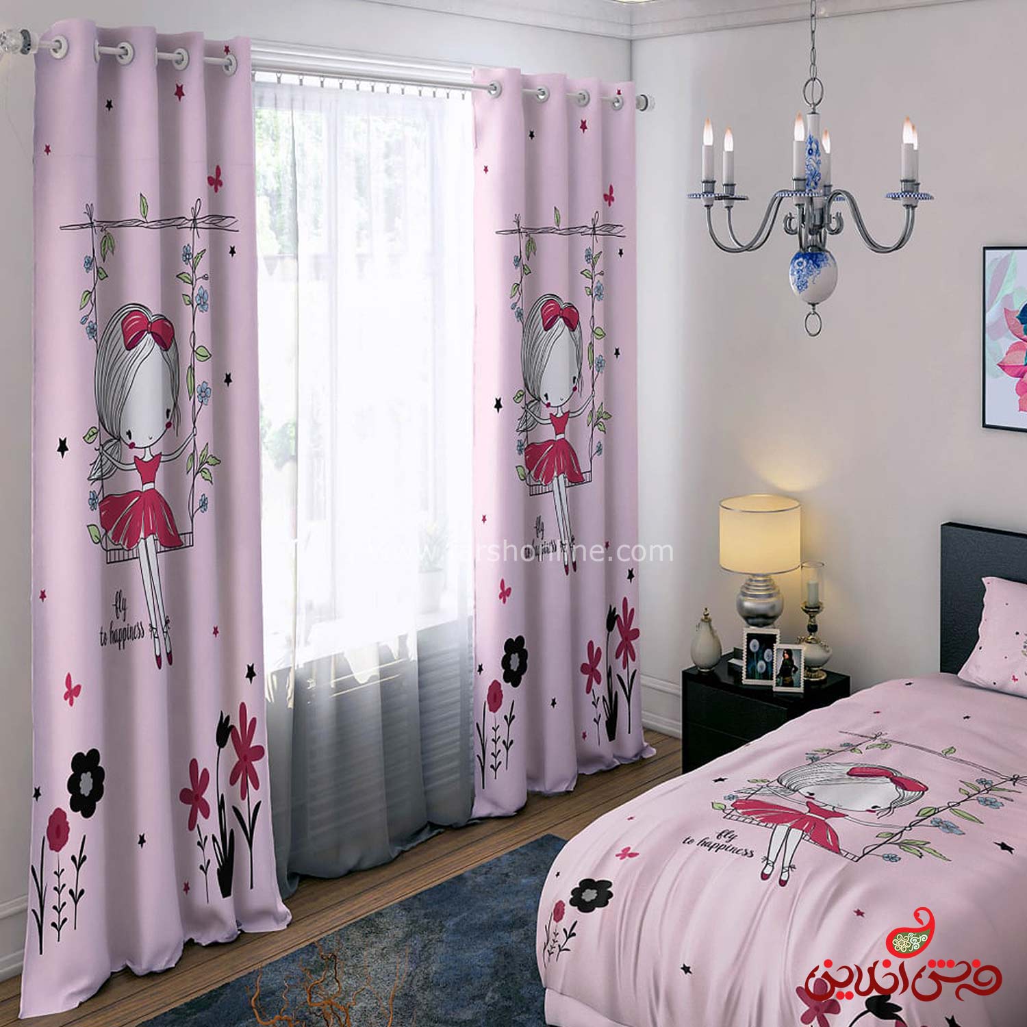 پرده 2 عددی طرح دختر تاب سوار کد 15057/1