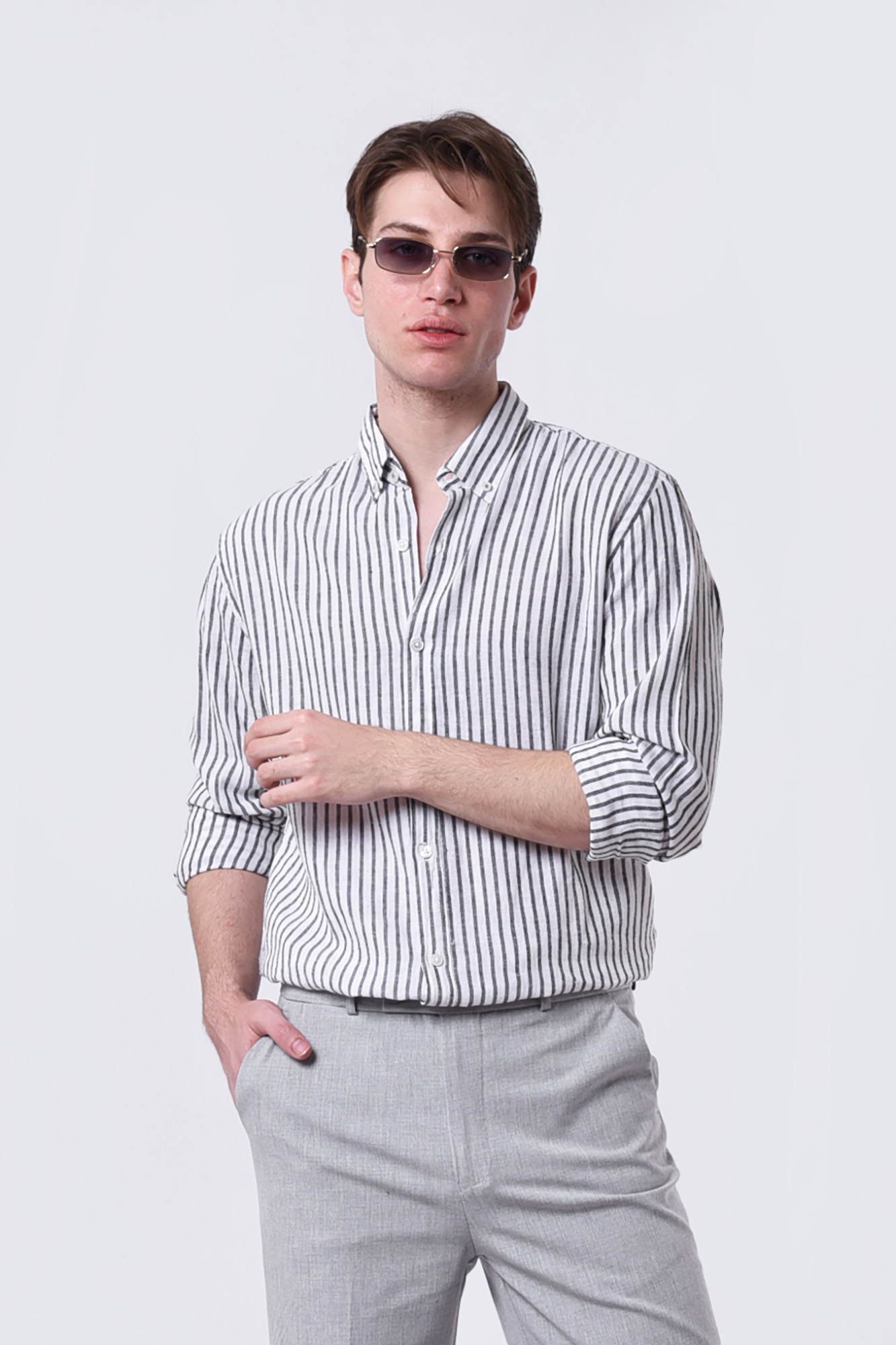 پیراهن آستین بلند راه راه مردانه