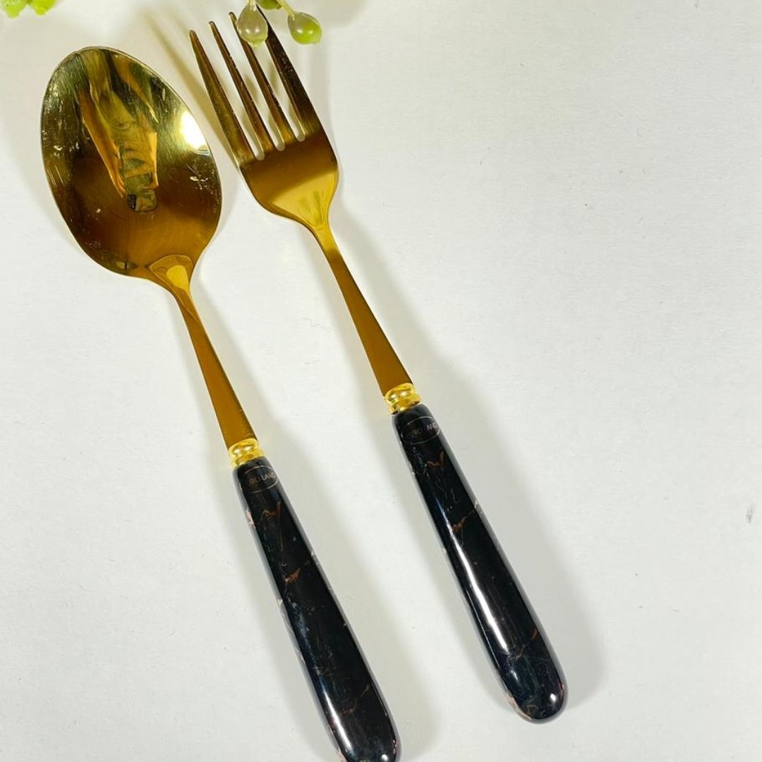 قاشق چنگال طلایی دسته مشکی یورولند