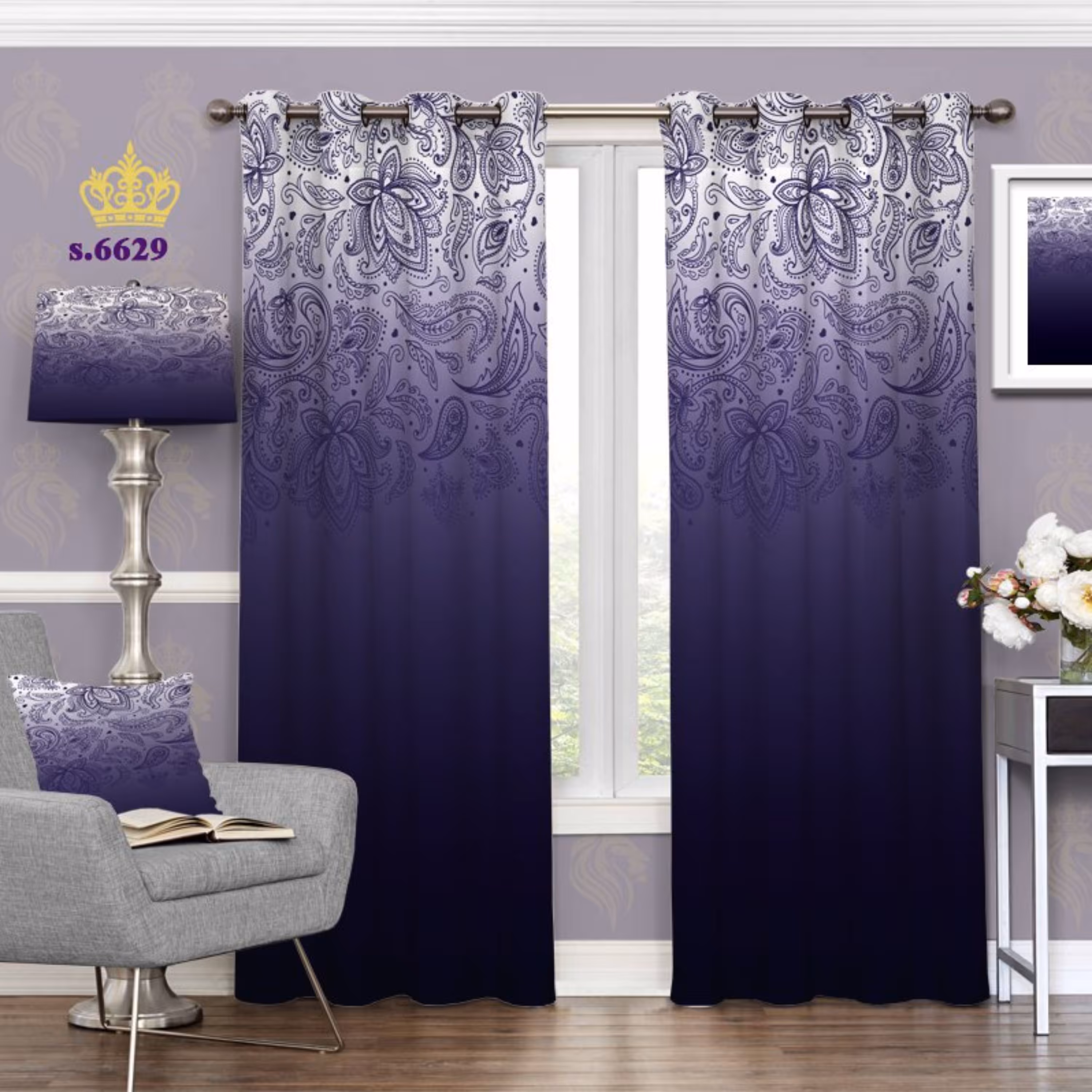 پرده پذیرایی- طرح ساده و بته جقه - در دورنگ