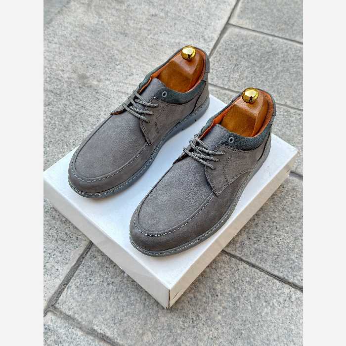 کفش روزمره مردانه مدل چرم طبیعی کد 00134t.k رنگ طوسی