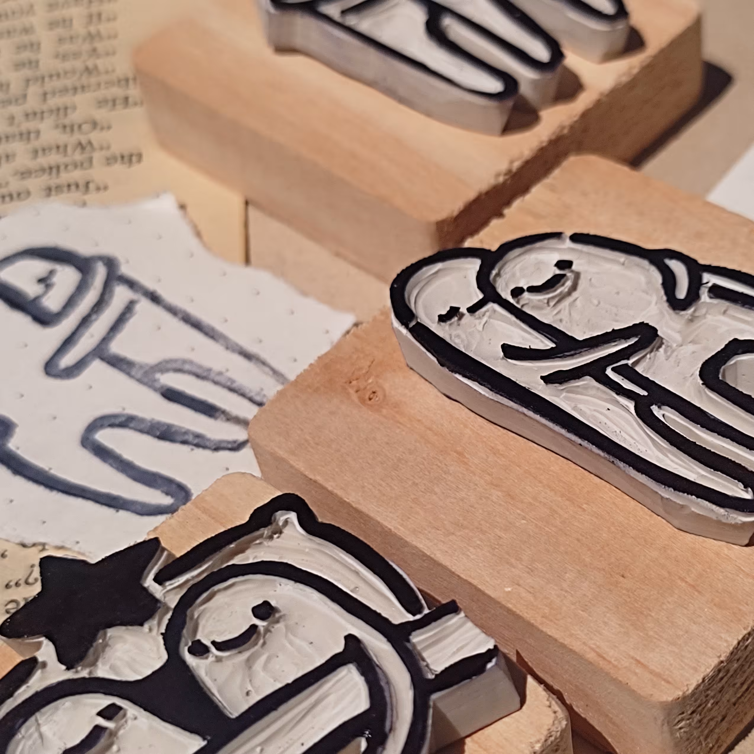 پک سه عددی مهر مینیمال طرح بغلی جفت با پایه چوبی