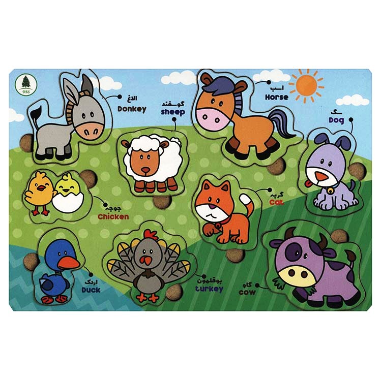 پازل چوبی 9 تکه دو زبانه (حیوانات مزرعه)