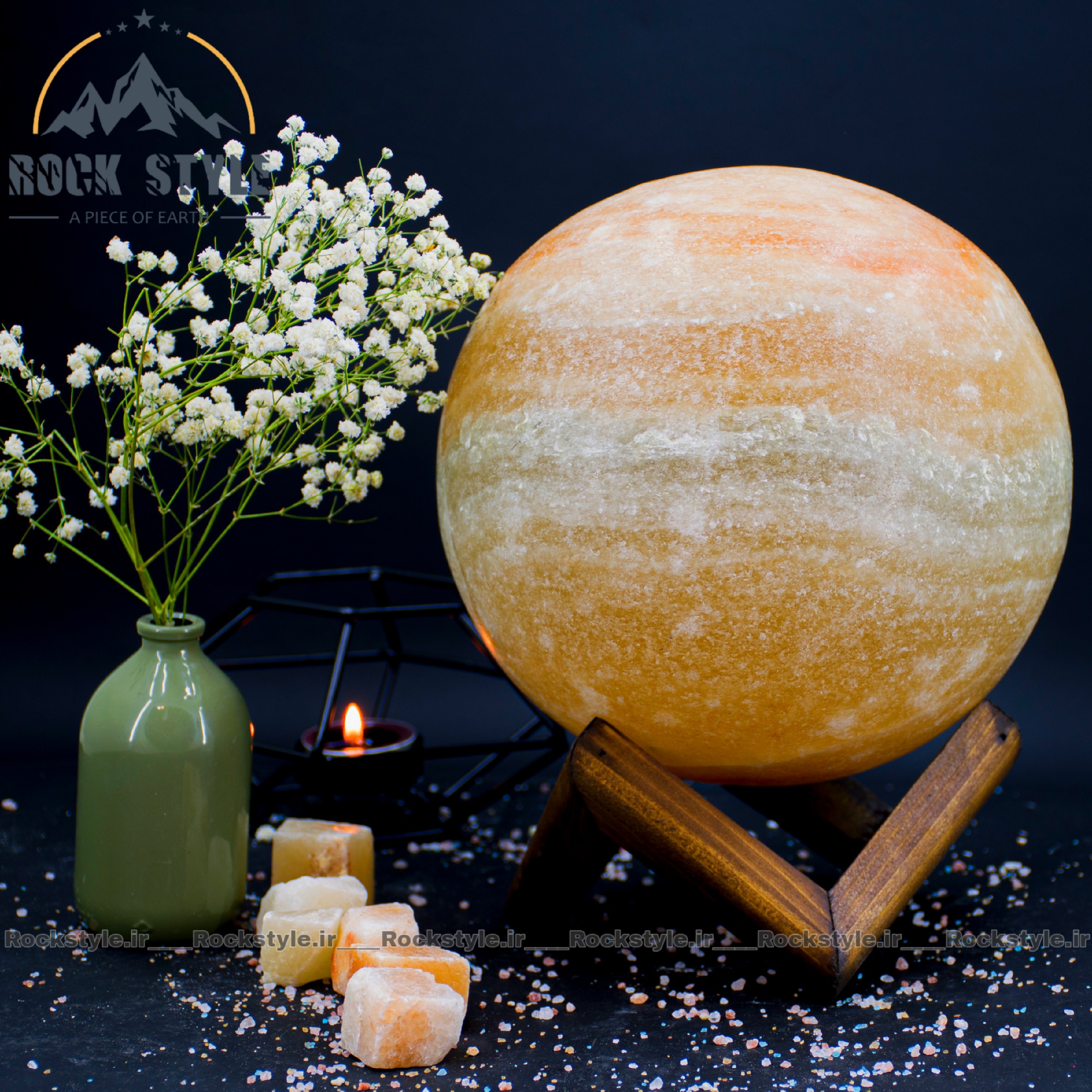 آباژور سنگ نمک گوی پایه چوبی کد