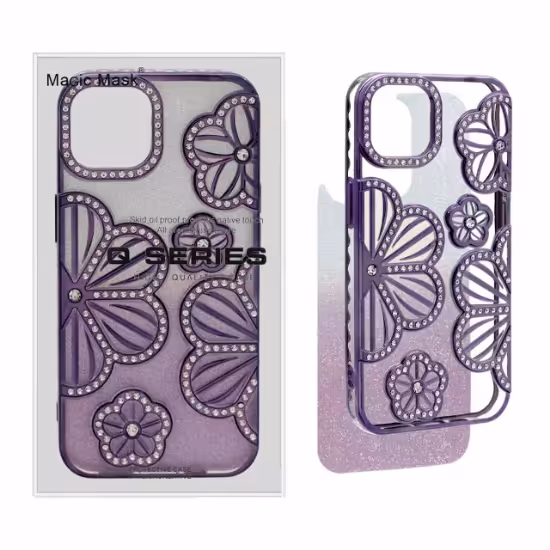 قاب گوشی لوتوس نگین دار با کاور اکلیلی برای iPhone 15 /14 /13