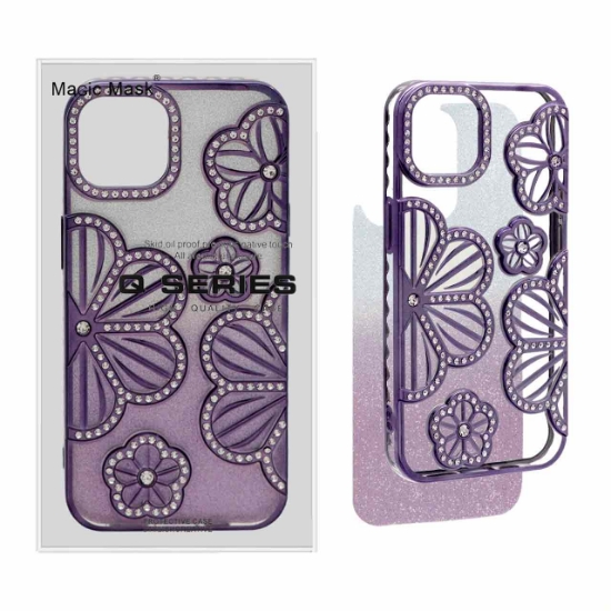 قاب گوشی لوتوس نگین دار با کاور اکلیلی برای iPhone 15 /14 /13