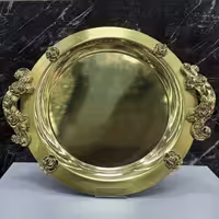 سینی سایز  متوسط نگار ، استیل ضد زنگ ، طرح گلستان، طلایی ، گرد