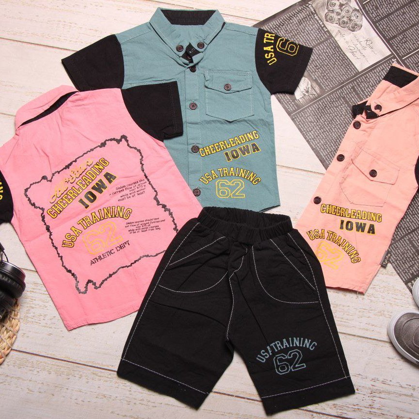 دو تیکه بلوز دکمه ای و شلوارک پسرانه سایز 35،40،45،50