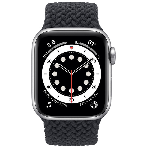 سری 6 آلومینیوم 44 میلیمتری مردانه قاب نقره ای با بند بافته مشکی - Hiapple.ir