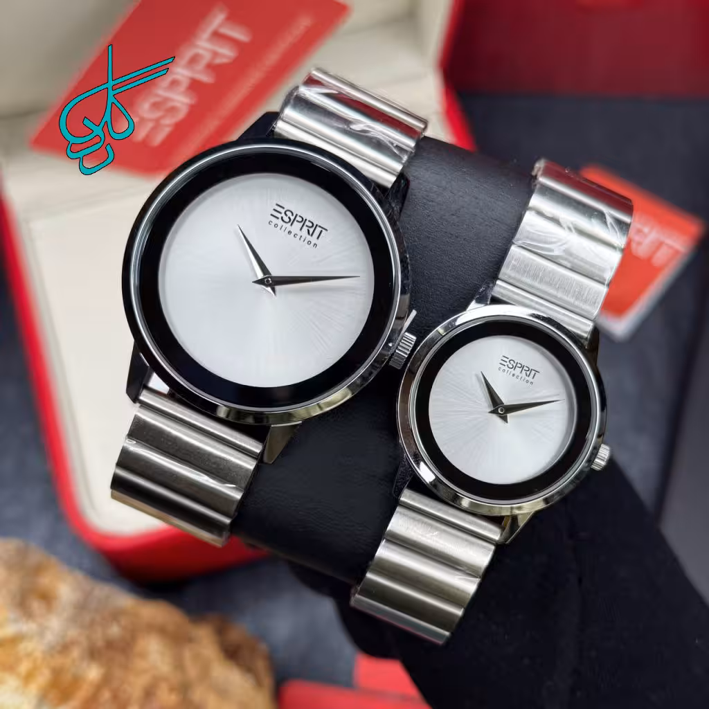 خرید ست ساعت زنانه و مردانه کریستالی مارک اسپریت موتور ژاپن کیفیت عالی جنس استیل رنگ ثابت و ضدحساسیت کد 2116872 - ردگل