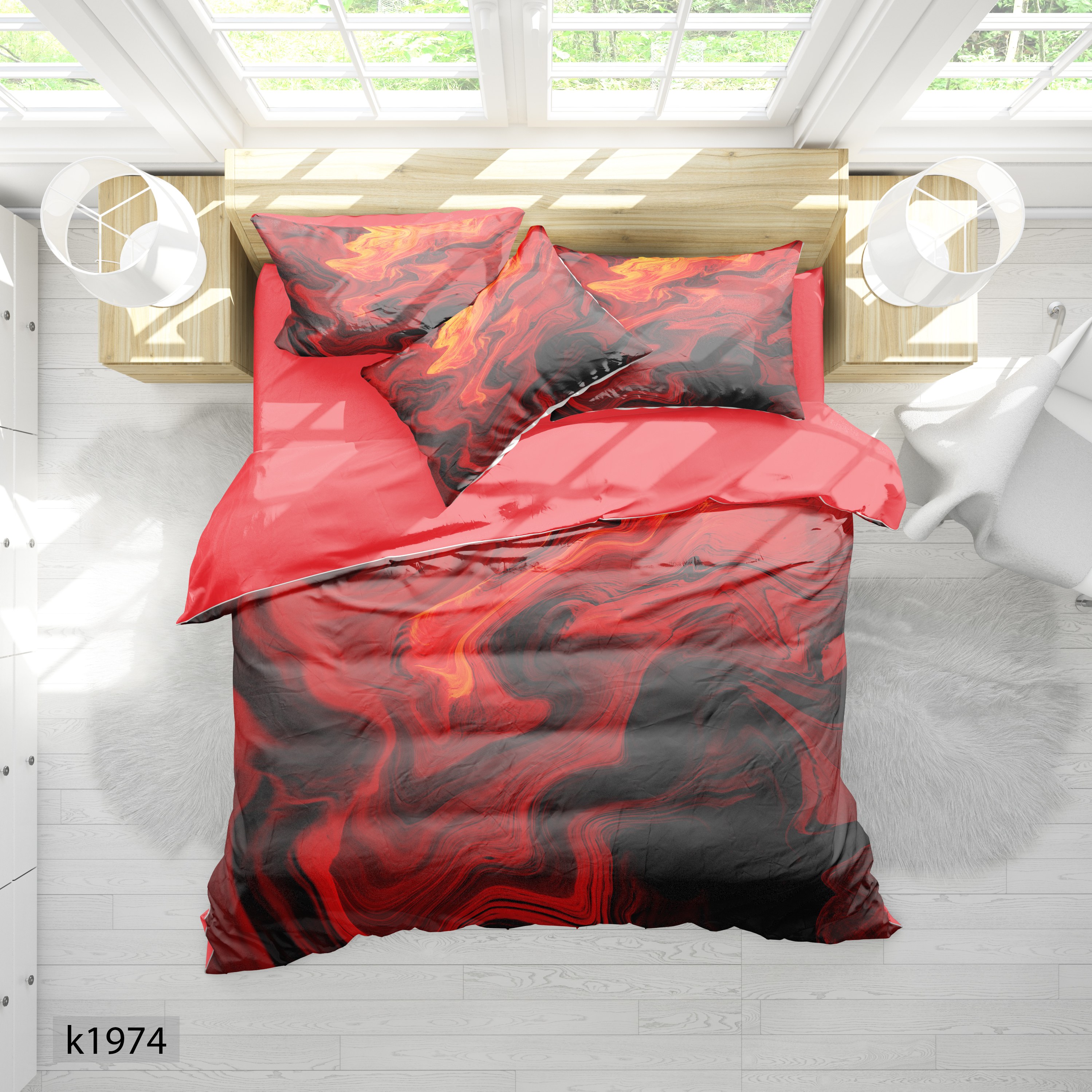 ست رو تختی چاپی 6 تیکه کالیفرنیا دو نفره   کد1974