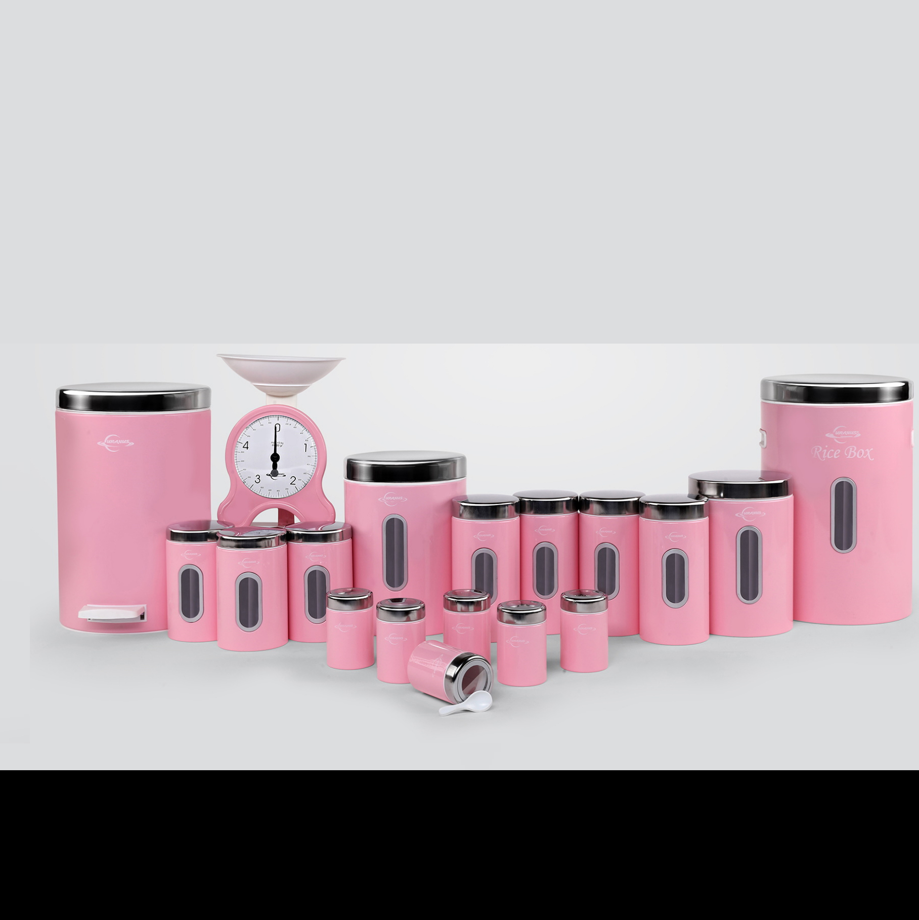 سرویس آشپزخانه اورانوس 18 پارچه مدل استوانه ای صورتی با درب استیل