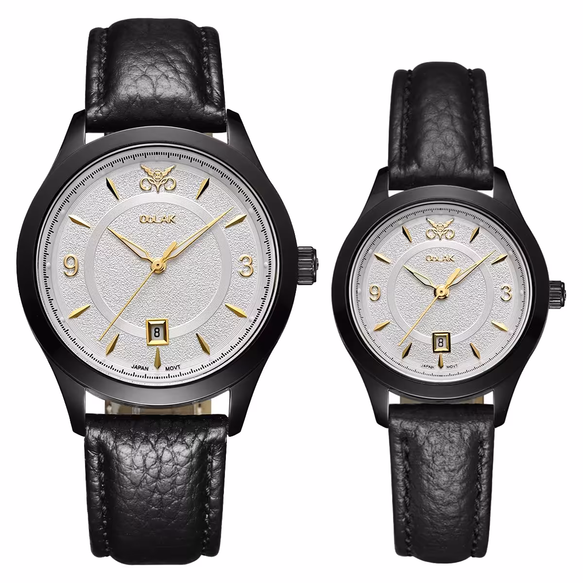 ست ساعت مچی عقربه ای زنانه و مردانه اوبلاک مدل 72699 رنگ تیتان صفحه سفید