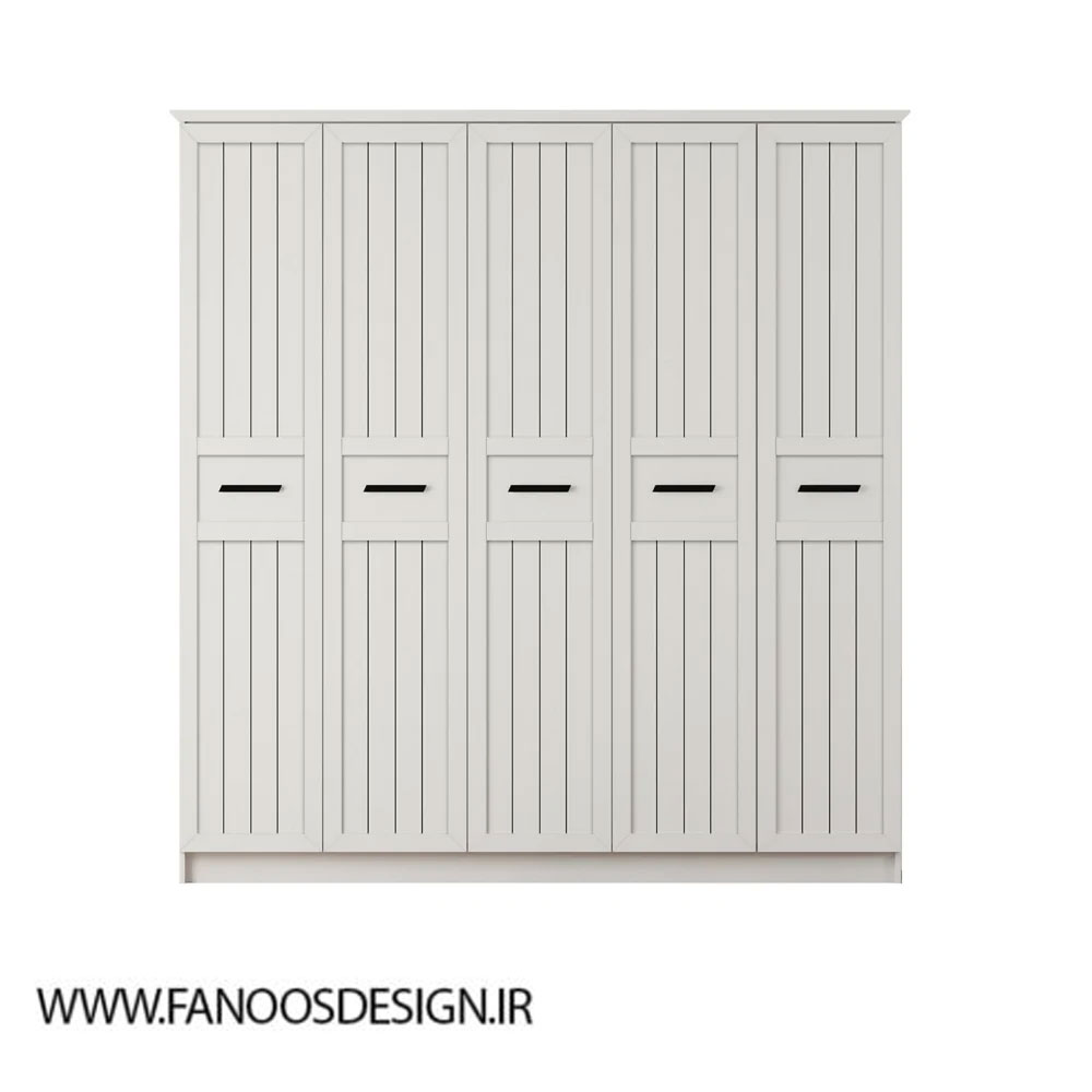 کمد لباس 5 درب لولایی طرح دار سفید سایز 184*175*53 کد 8934