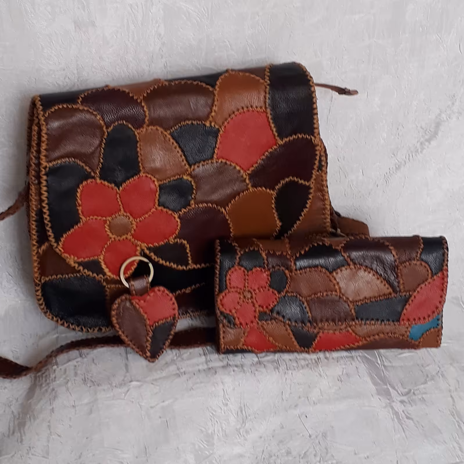 ست کیف چرم طبیعی (بزی) چهل تکه ،کاملا دست دوز