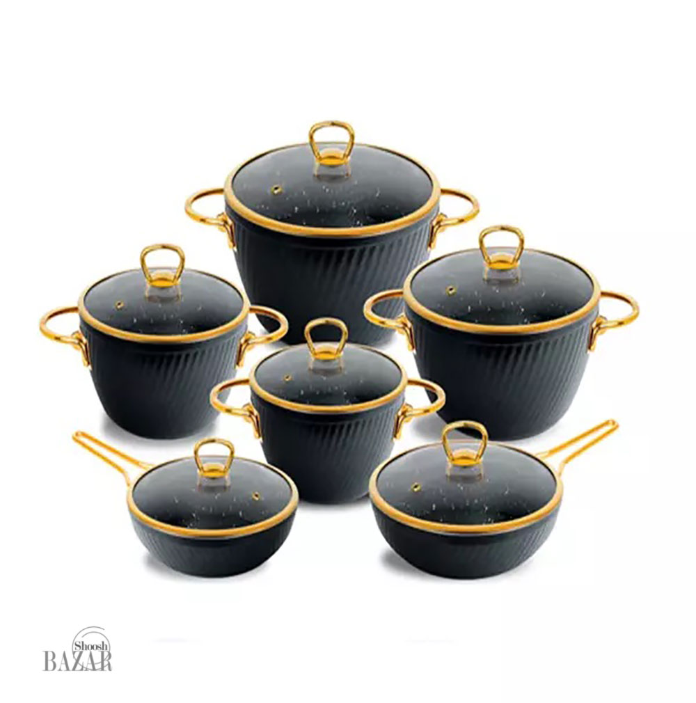 سرویس قابلمه 12 پارچه یراق طلا ام جی اس مدل ماینز فورج