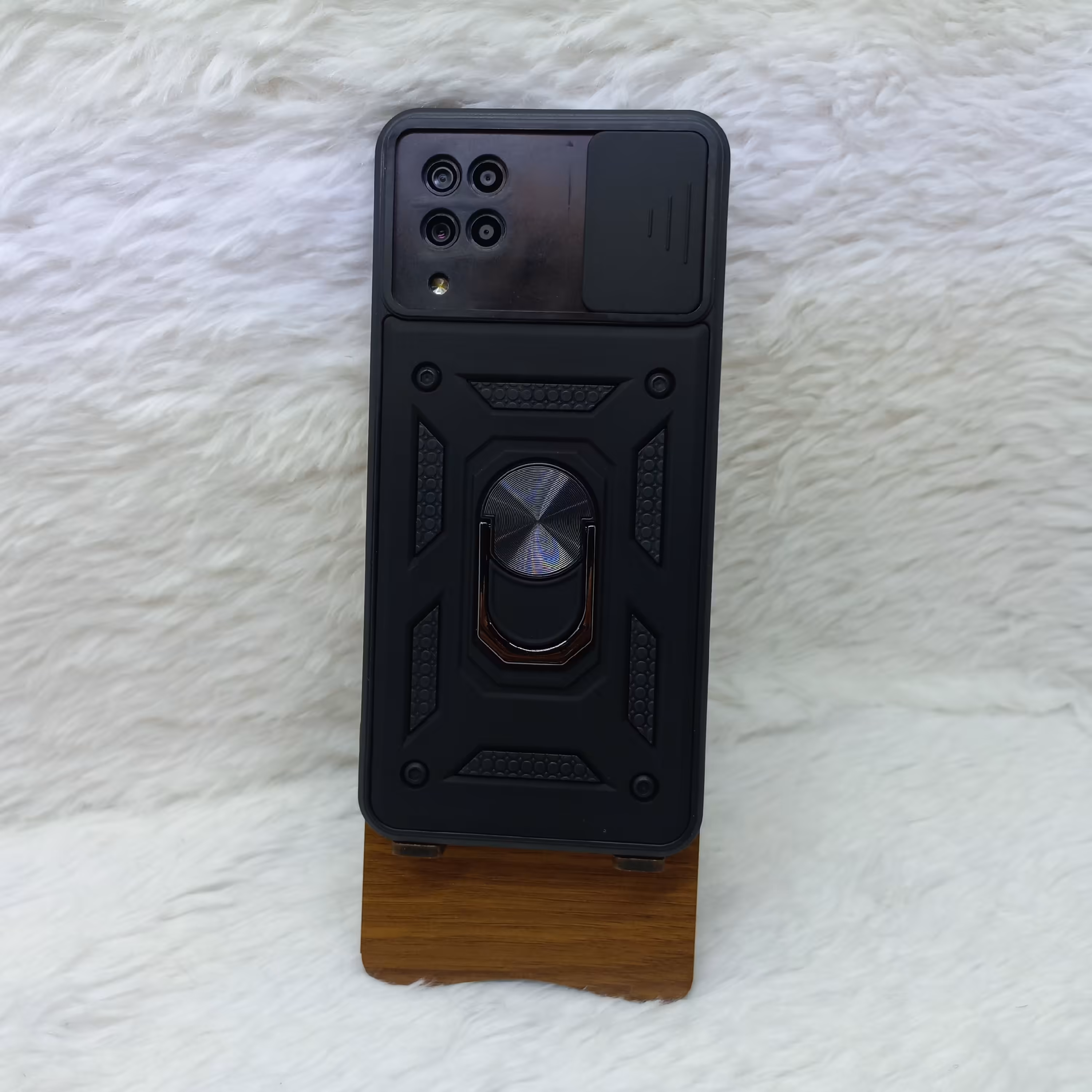 گارد بتمنی گوشی سامسونگ A12 رنگ مشکی با محافظ لنز کشویی