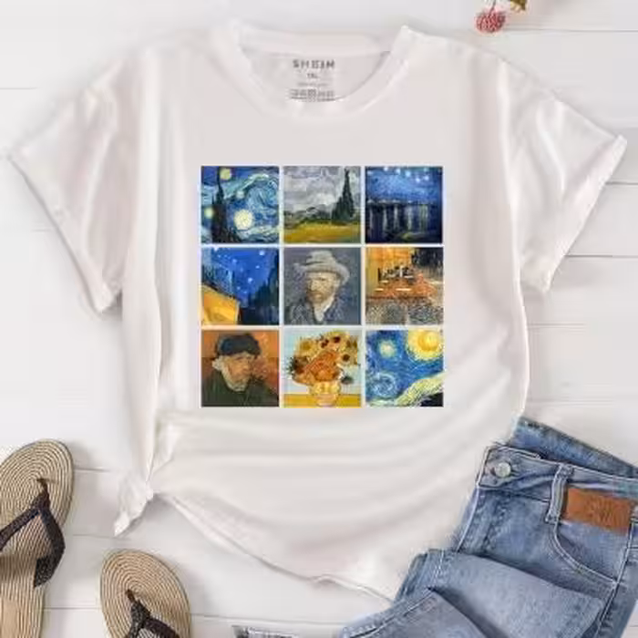 تیشرت سفید اسپان طرح ونگوگ