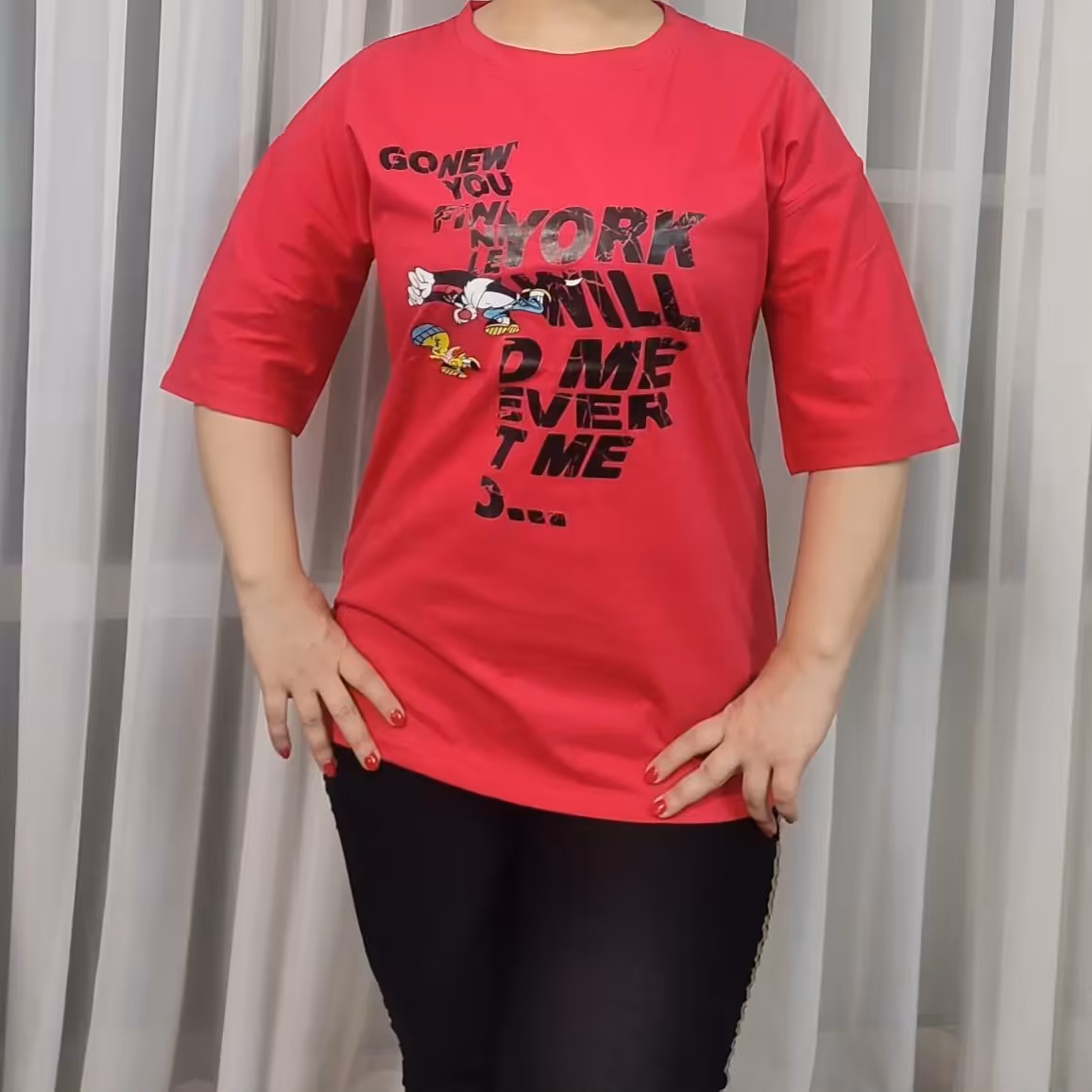تیشرت وارداتی، نخ پنبه، فری سایز تکرنگ قرمز