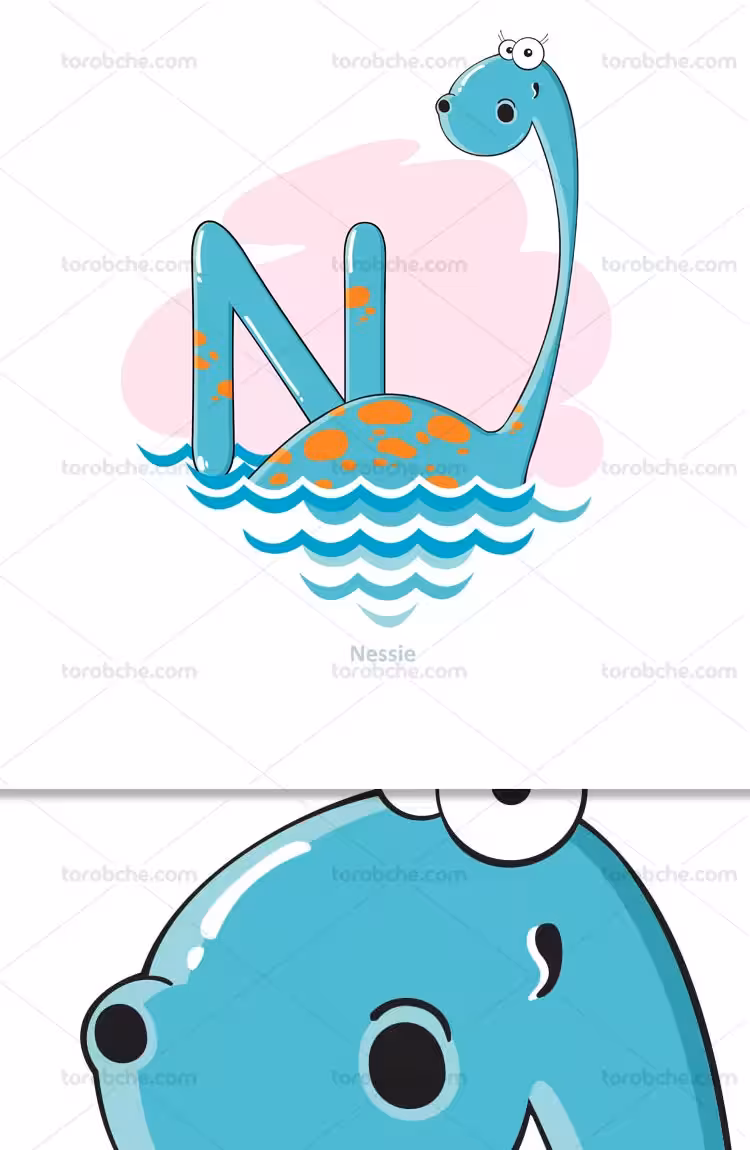 وکتور آموزشی حروف لاتین کودکان حرف N | گرافیک با طعم تربچه