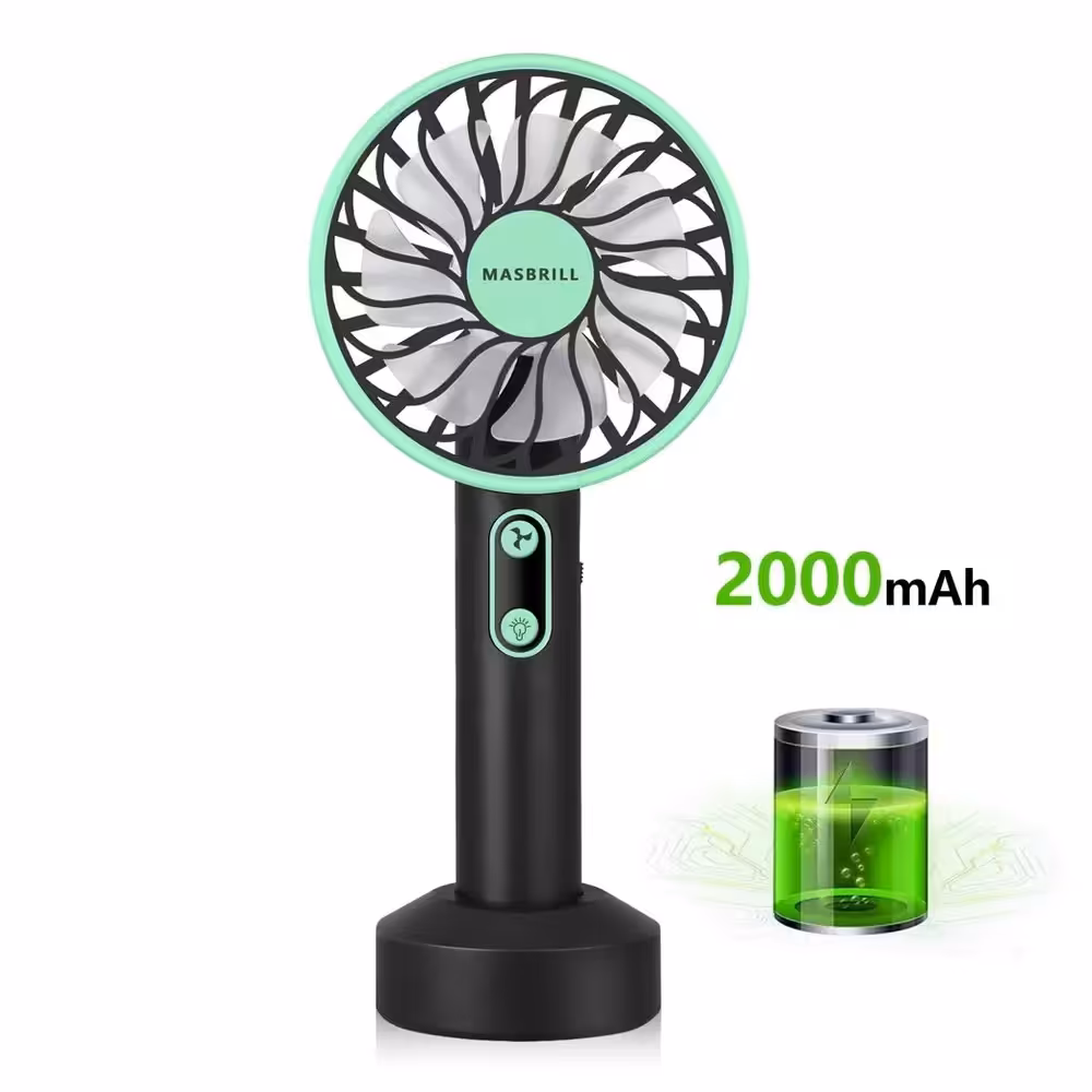 فن دستی قابل شارژ قابل حمل با لامپ