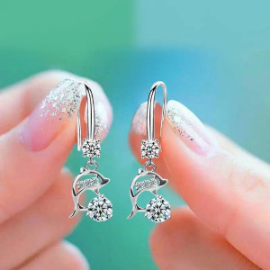 گوشواره آویز طرح دلفین نگین دار کد E927