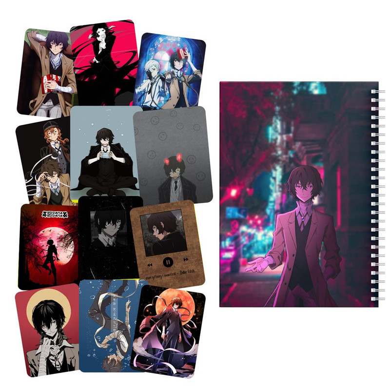 دفتر یادداشت باژیکان طرح انیمه سگ های ولگرد بانگو کد 20111577 به همراه استیکر لپ تاپ مجموعه 13 عددی