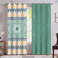 پرده چاپی طرح سنتی کرمی و سبز SM-13002