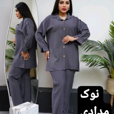 ست مانتوشلواردکمه چوبی