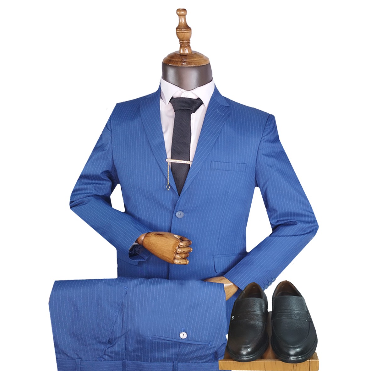 کت و شلوار آبی راه راه 