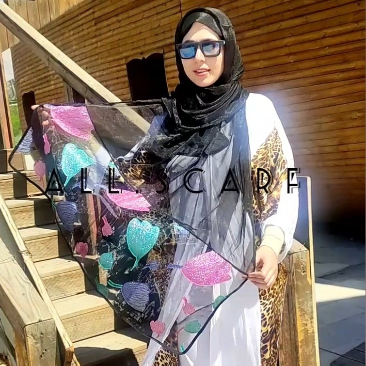 شال مزونی حریر دستک طرحدار فوق العاده لاکچری خاص و شیک ، شال مشکی شال محرمی