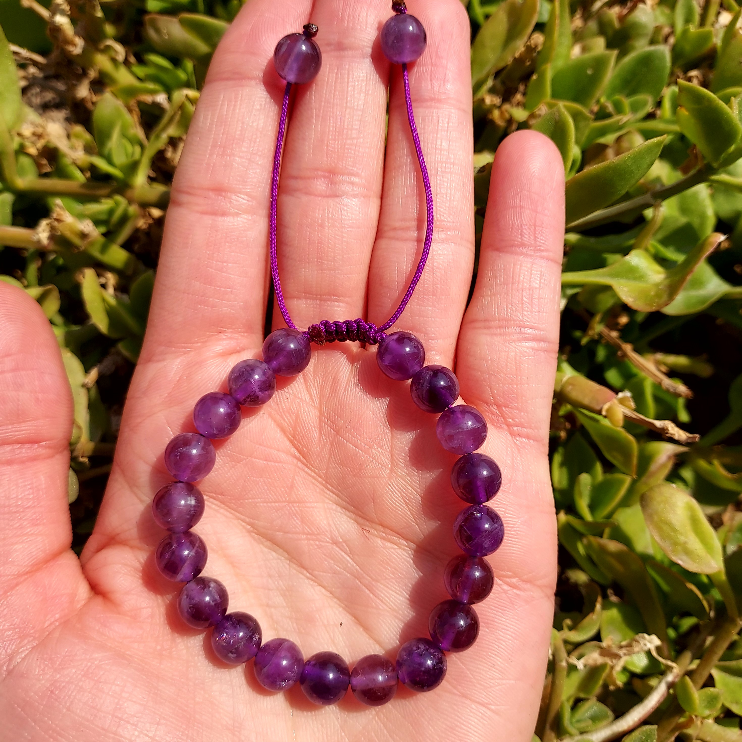 دستبند آمیتیست طبیعی کشویی قابل تغییر سایز مهره های سایز 8 میل 