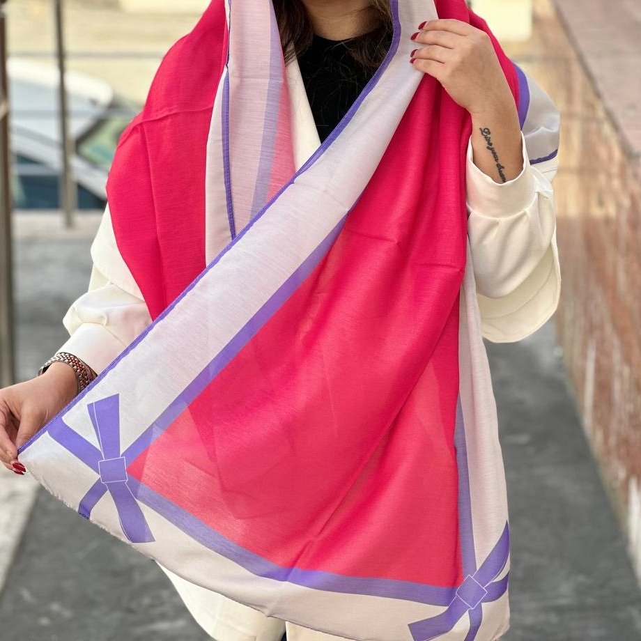 شال زنانه نخی ساده شال نخی رنگ قرمز روشن ri270